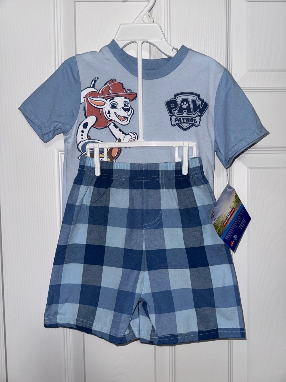 Paw Patrol Blue Plaid Short Set with Character Tee
